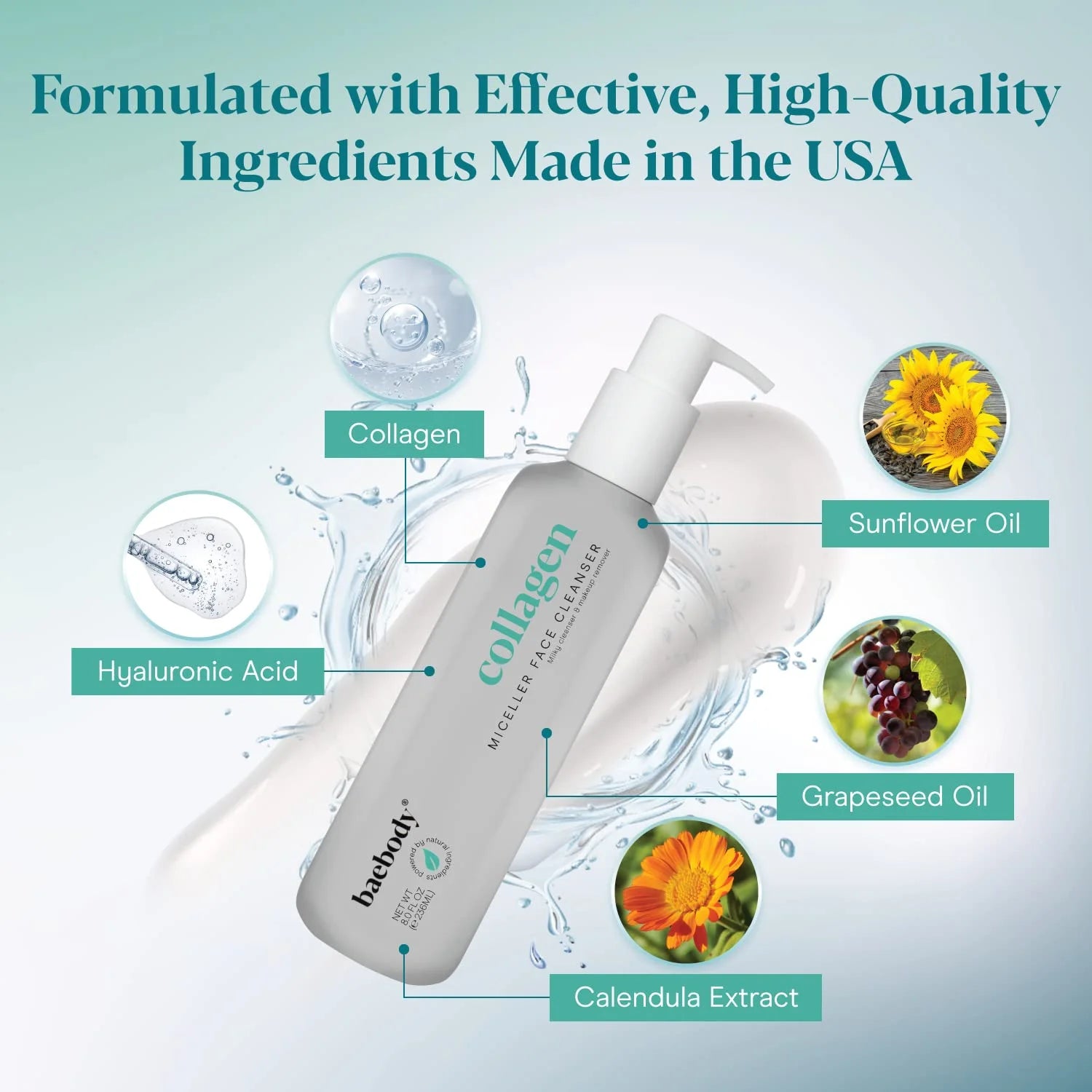 Collagen Cleansing Milk for Face, Vegan Facial Cleanser for Women and Men, Micellar Makeup Remover, Milk Cleanser Face Wash 8 Fl Oz