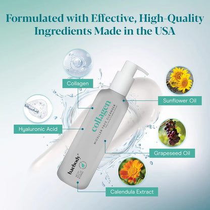 Collagen Cleansing Milk for Face, Vegan Facial Cleanser for Women and Men, Micellar Makeup Remover, Milk Cleanser Face Wash 8 Fl Oz