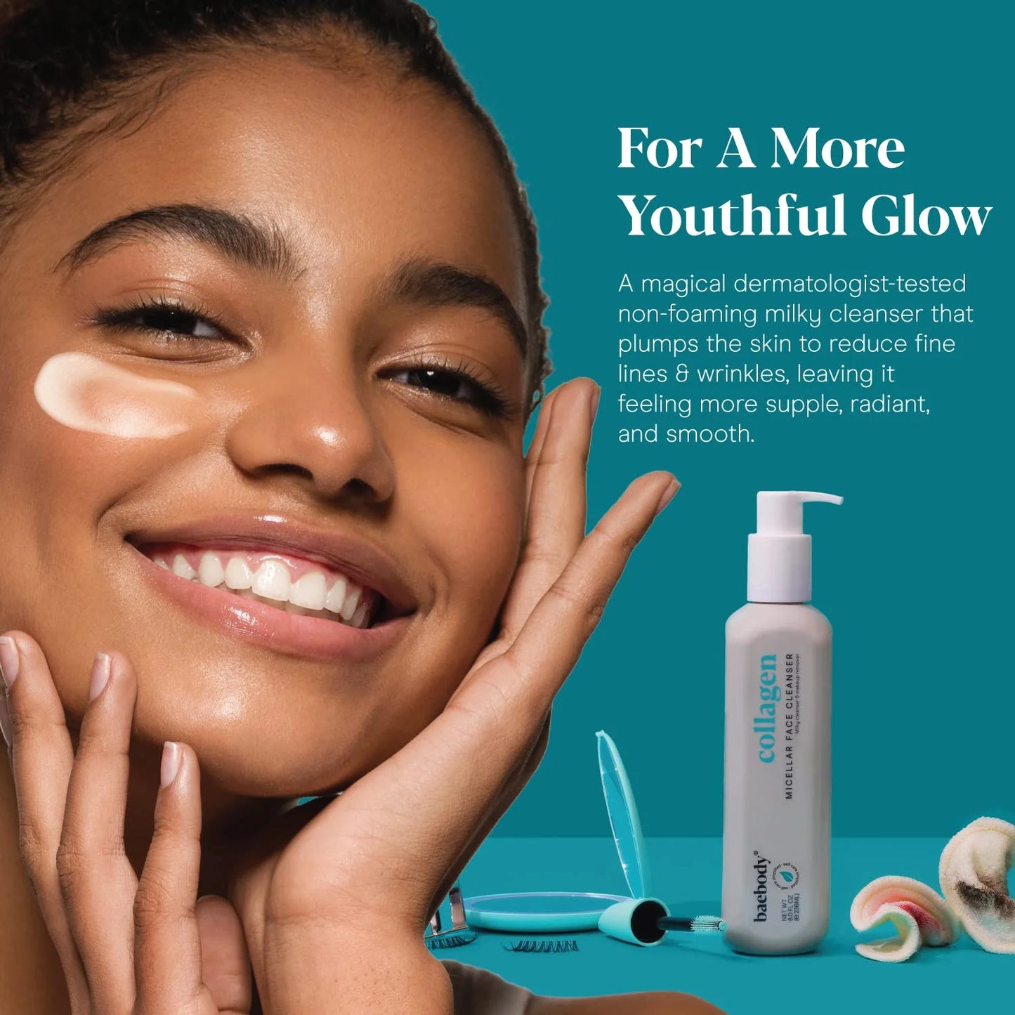 Collagen Cleansing Milk for Face, Vegan Facial Cleanser for Women and Men, Micellar Makeup Remover, Milk Cleanser Face Wash 8 Fl Oz