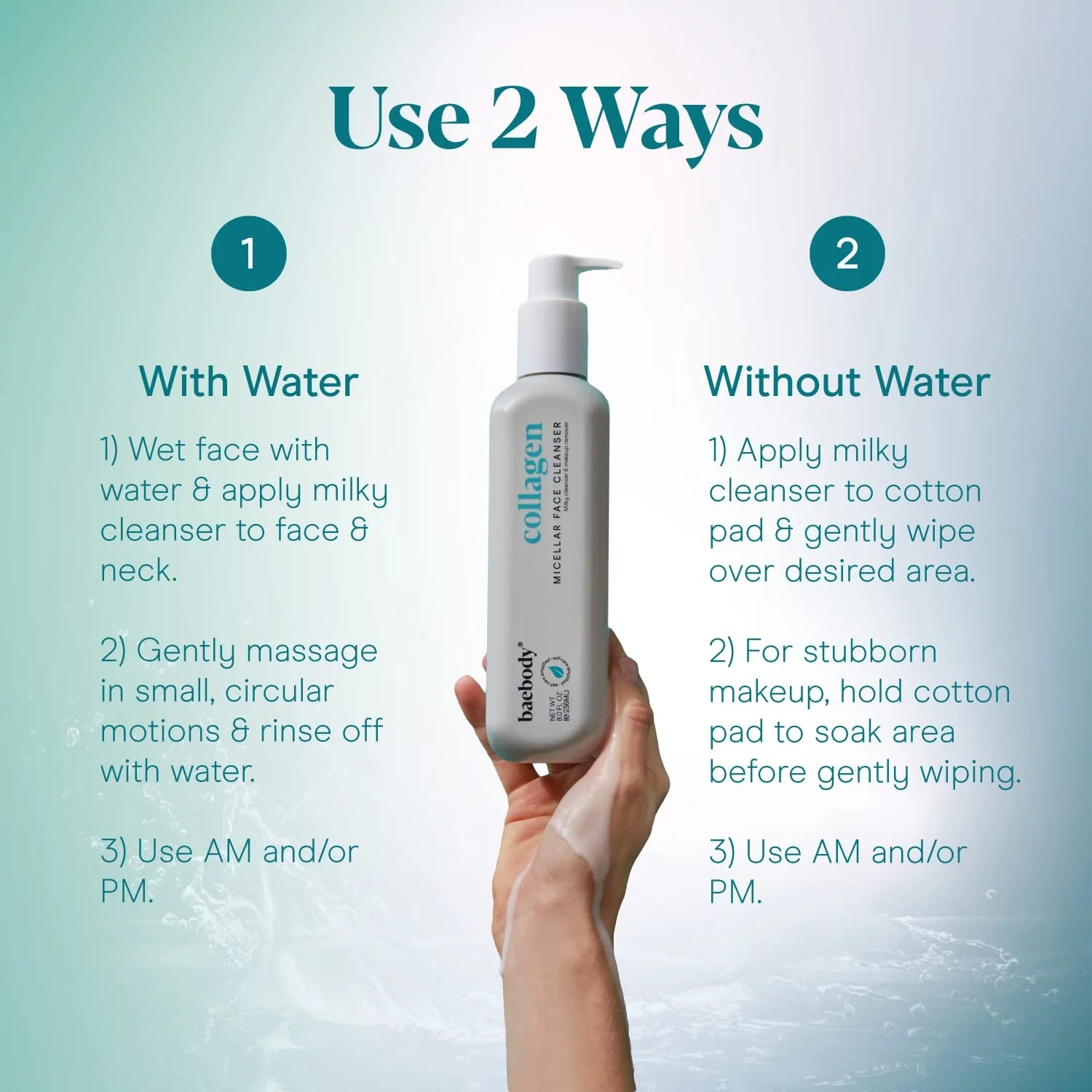 Collagen Cleansing Milk for Face, Vegan Facial Cleanser for Women and Men, Micellar Makeup Remover, Milk Cleanser Face Wash 8 Fl Oz